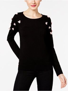 Embellished Butterfly Crewneck Sweater Women's Small Black Fairy Cottagecore